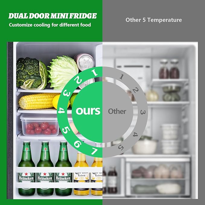 DEMULELR Small Refrigerator with Freezer2.6 Cu.ft Black Dual Door Mini Fridge with 3 Removable shelves & Side Drink Space Small Fridge for Office Dorm Home 14.77" W x 15" D x 35" H - Image 4