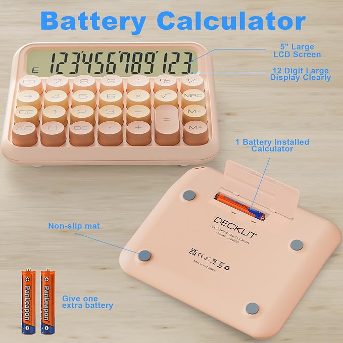 Mechanical Calculator 12 Digit Extra Large 5-Inch LCD Display, DECKLIT Battery - Image 3