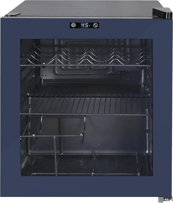West Bend Beverage Cooler Refrigerator 15 Wine Bottle/60 Can Capacity, Glass Door, 17-Inch Wide Freestanding, Adjustable Thermostat Control, 1.6-Cu.Ft, Slate Blue by WestBend