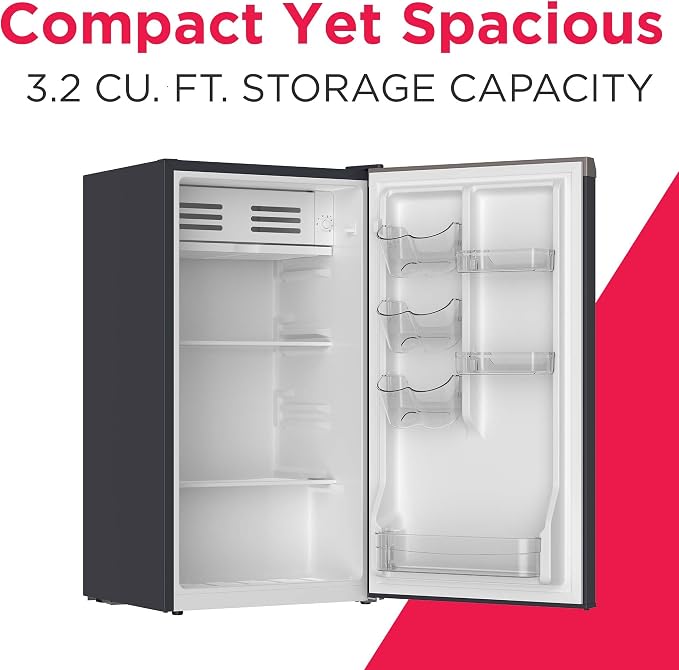 Frigidaire Mini Refrigerator, Compact Freezer Compartment, Adjustable Thermostat Control, Reversible Door, Contemporary Series, 3.2 cu ft, Black - Image 3