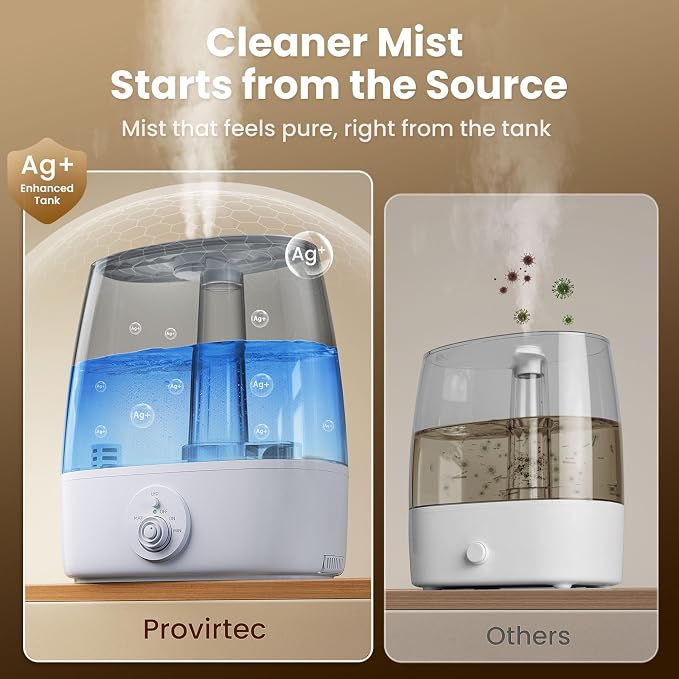 6.5L Stay Clean Tank Humidifier for Large Room, Low Maintenance, Top Fill Design, Ultra Quiet 65H Runtime, Cool Mist Ultrasonic for Bedroom, Home, Plants HC12 - Image 2