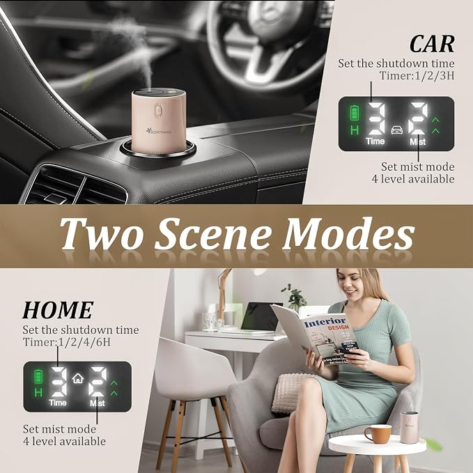Waterless Diffuser for Essential Oil - Aroma Diffuser for Home with Battery Indicator, Portable Smart Scent Air Machine 1/2/3 & Continuous Mist, Timing & Auto-Off Function (Pink) - Image 2