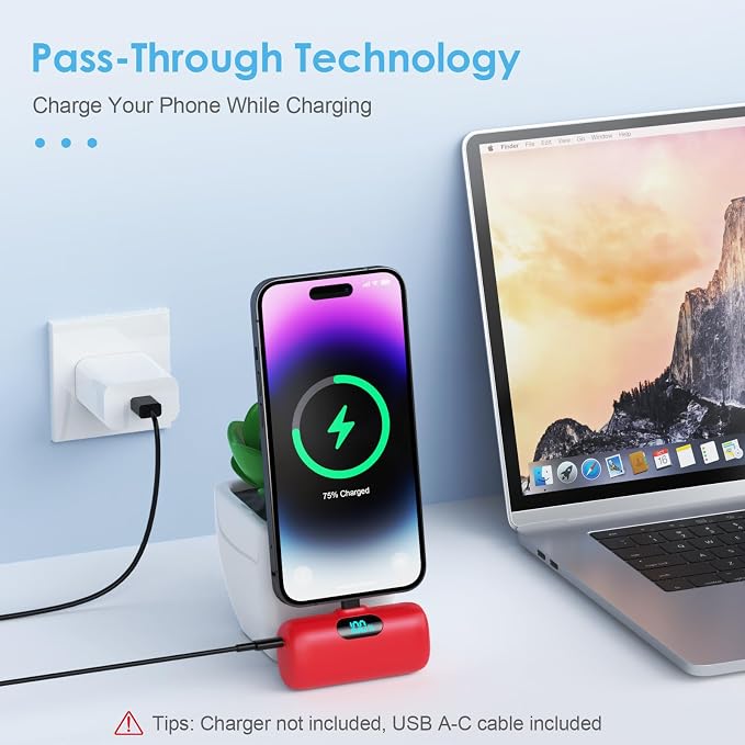 [2 Pack]Mini Portable Charger 5000mAh,Ultra-Compact 15W PD Fast Charging Power Bank,LCD Display Cute Battery Pack Backup Charger Compatible with iPhone 14/14 Pro Max/13 Pro/12/11/XR/8/7/6-Green+Purple - Image 2
