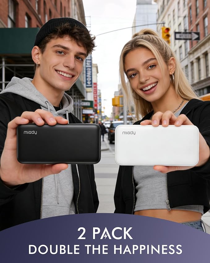 Miady 2-Pack Portable Charger, Slim 10000mAh Power Bank Travel Battery Pack 3 Outputs 2 Inputs Compatible with iPhone 17/16/15/14/13 Galaxy S24/22 iPad Android etc (Black+White) - Image 4