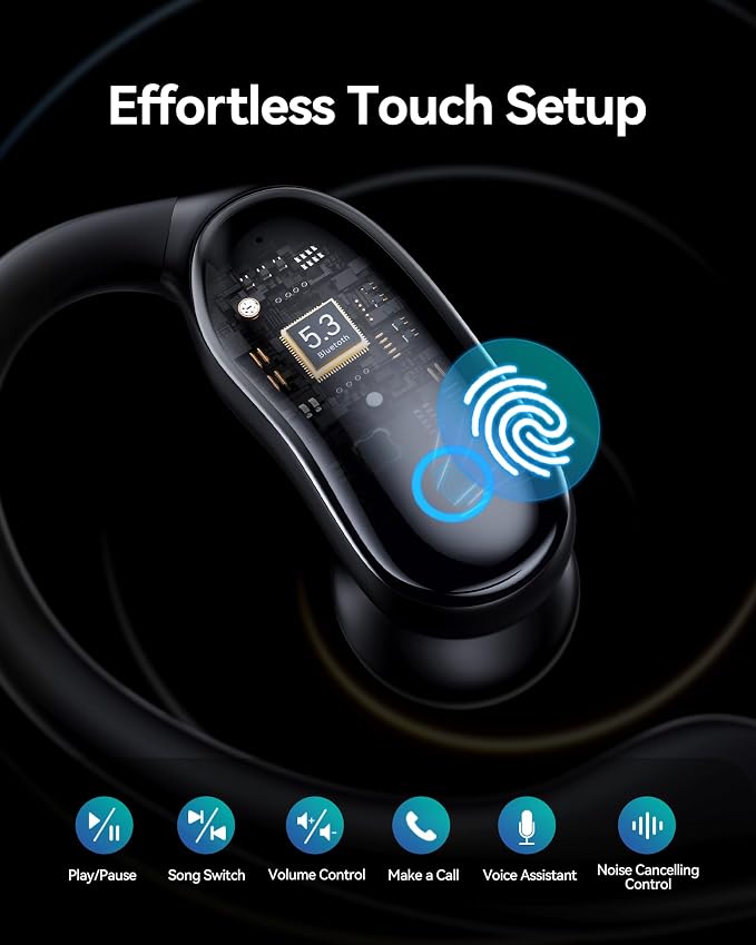 GNMN Active Noise Cancelling Ear Buds Wireless Earbuds 96hrs Playback Bluetooth Headphones Dual Battery Display Stereo Bass Earphones with Earhooks Microphone IPX7 Waterproof for Sports/Runing/Workout - Image 8