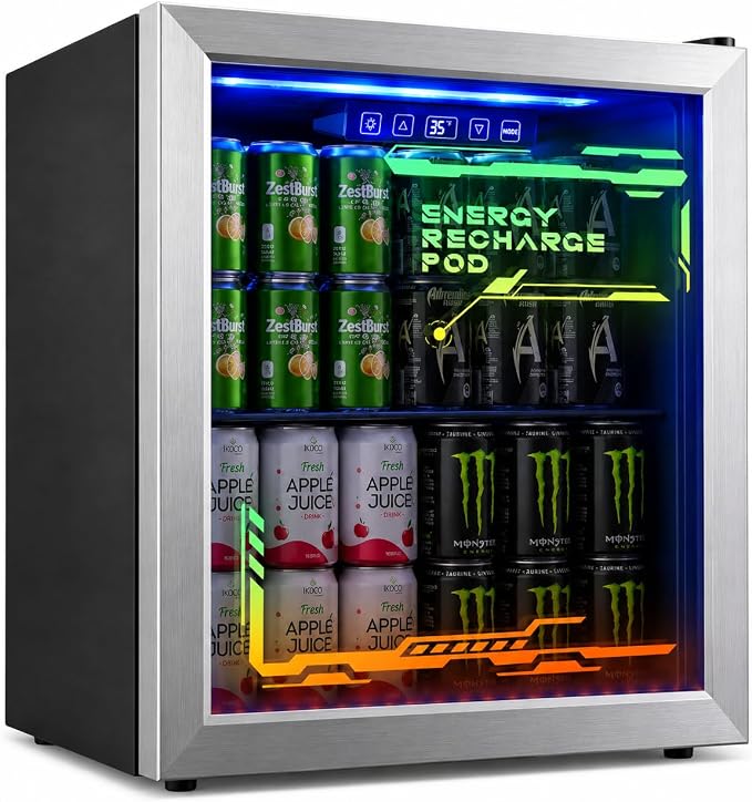 Tehanld Lighted Beverage Refrigerator, 68-Can Gaming Mini Fridge | RGB illuminated glass door, 1.8 cu.ft, 35-65°F digital control, quiet drink cooler for bedroom, game room, home bar - Image 7