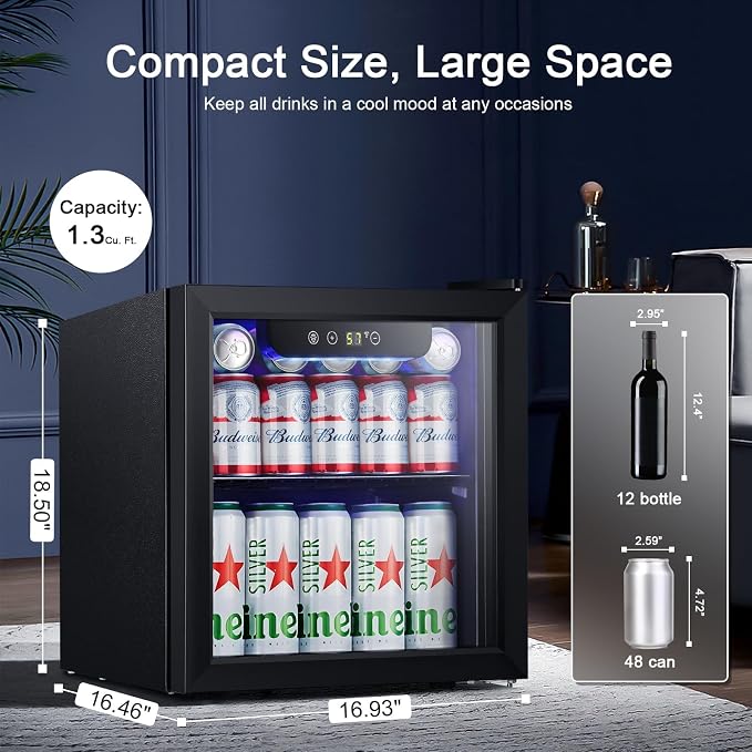 Antarctic Star Mini Fridge Cooler - 12 Bottle 48 Can Beverage Refrigerator Glass Door for Drinks or Beer Wine –Small Drink Dispenser for Home, Office or Bar, Electronic Temperature Control，1.3cu.ft. - Image 2