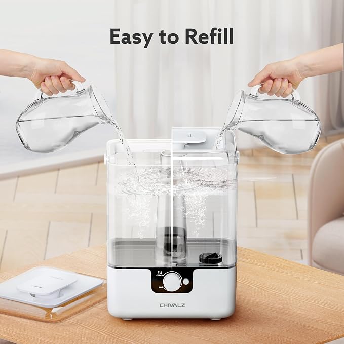 CHIVALZ Humidifiers for Bedroom Large Room Home, 6L Cool Mist Humidifier for Baby and Plant, Oil Diffuser, Top Fill Humidifier with Night Light, Quiet 26dB, Up to 50H, White 1Pack - Image 5