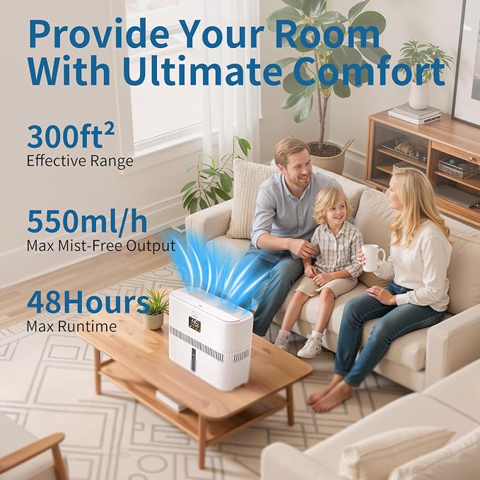Smart Evaporative Humidifiers for Bedroom, Living Room, Nursery, Large Room up to 300 ft², 5L Tank, Max 48H Runtime, Mist-free Top Fill Humidifier for Baby, Plants, Easy to Clean - Image 2