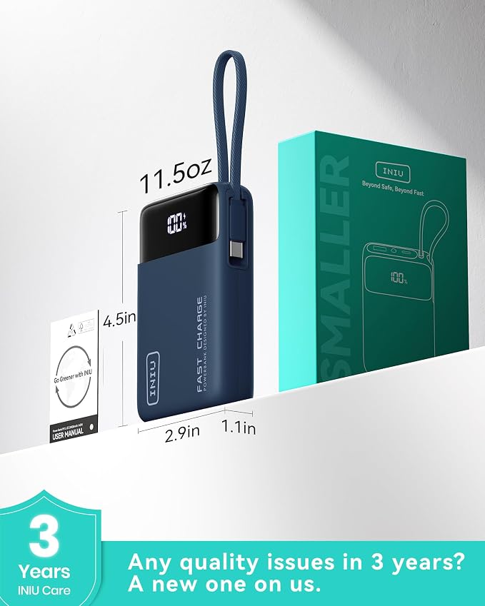 INIU 20000mAh Power Bank, Small Portable Charger, 45W PD Fast Charging Battery Pack with Build in USB-C Cable, Travel Phone Charger for iPhone 17 16 15 14 Air Samsung S25 S24 Google iPad Xiaomi, Blue - Image 9