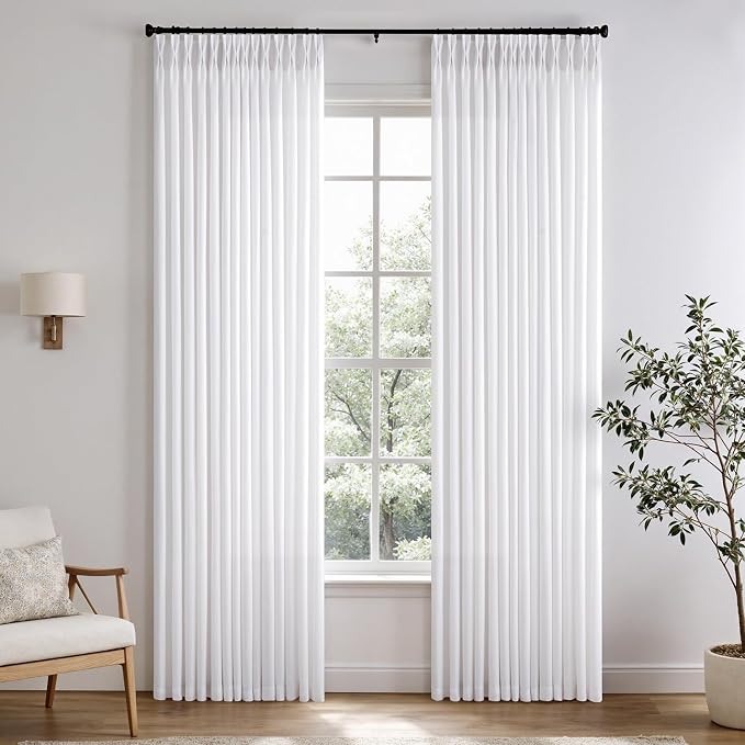 Memory Trained Pinch Pleated Curtains 132 Inches Long, Viral Linen Pinch Pleat by ANRODUO