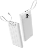 Portable Power Bank, 10000mAh Slim Portable Charger with Built-in Cables, External Battery Pack 5 Outputs 2 Inputs LED Display Compatible with iPhone/Android & More (White) by KeepYourLifeCharged%EF%BC%81