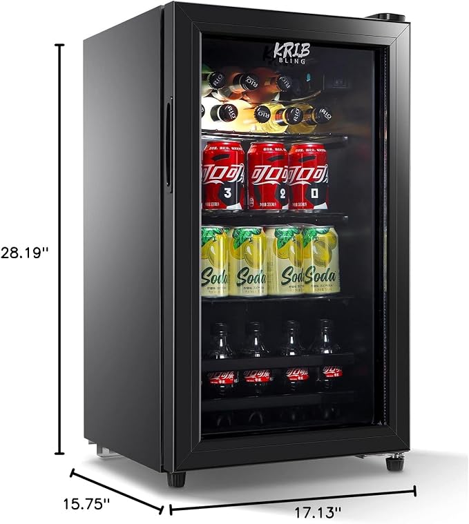 Beverage Refrigerator 120 Can Freestanding Beverage Cooler Black | Adjustable Shelving Glass Door, for Beer Soda or Wine Perfect for Home Office or Bar - Image 9