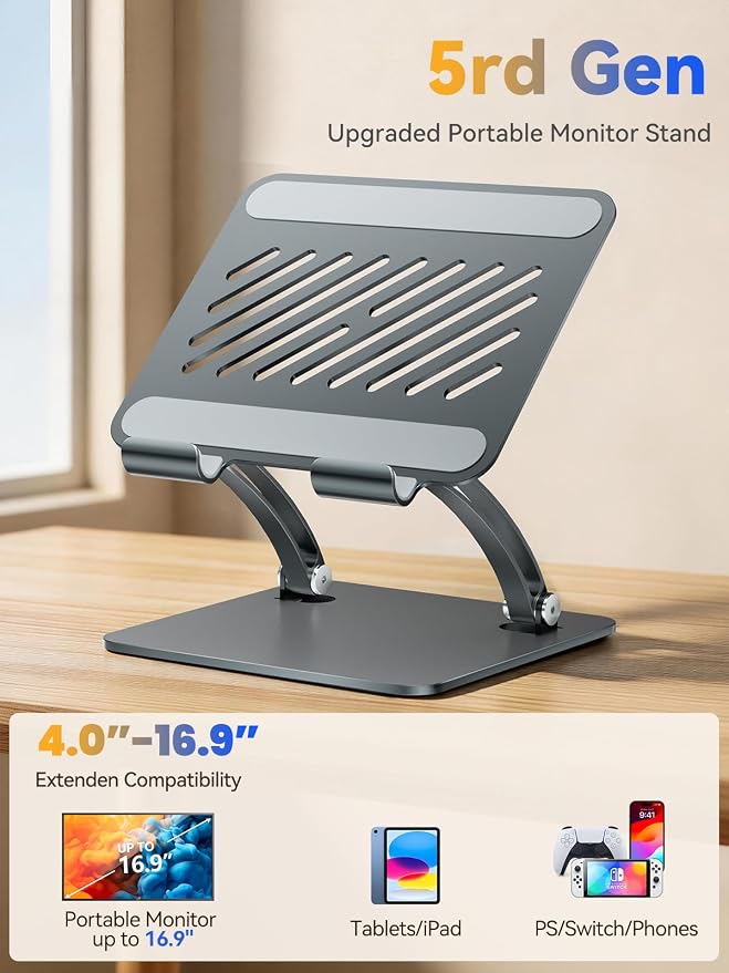 tounee Tablet Holder Stand, Dual Rod Adjustable Aluminum Desktop Stand - Image 2