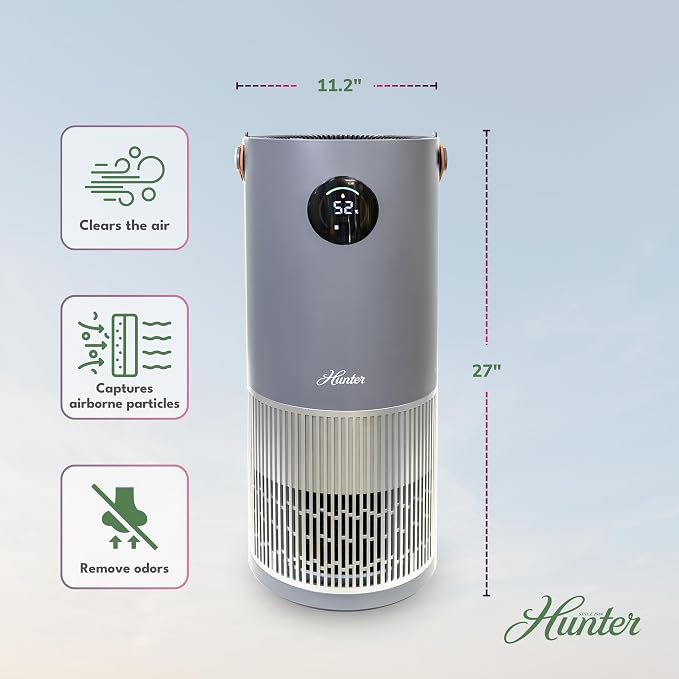 Hunter Fan Company Humidifier and Air Purifier In One, Advanced Filtration Air Purifiers for Home, Air Purifiers for Home Pets, Humidifiers for Bedroom and Humidifiers for Bedroom Baby, Grey/Silver - Image 7