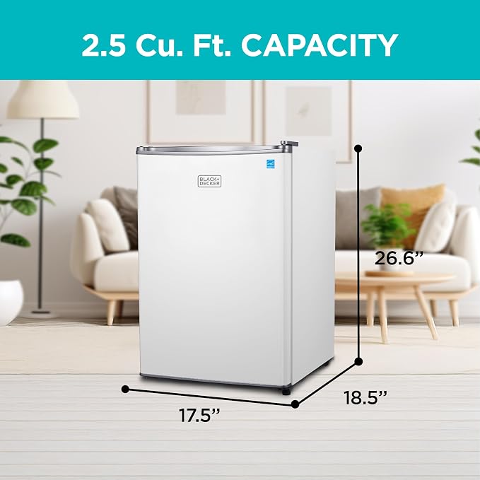 BLACK+DECKER 2.5 Cu. Ft. Compact Refrigerator, Energy Star, BCRK25W, White | Energy Star Certified, Single Door Mini Fridge with Chiller Compartment, Personal Fridge for Home or Dorm, R600a Refrigerant - Image 2