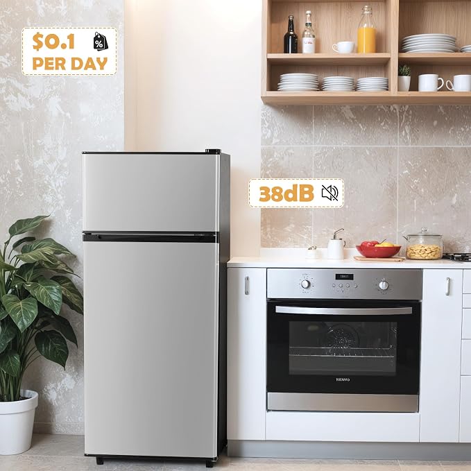 4.4 Cu.Ft Mini Fridge Freezer for Dorm/Office, 2-Door, Quiet | 4.4 cu ft mini fridge with separate freezer, quiet 38dB for sleep, 7-level thermostat, adj shelves, for dorm/office/kitchen. - Image 3