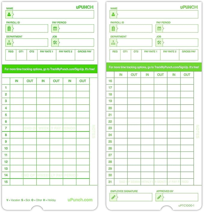 100 uPunch Time Cards for HN3000 - Image 2