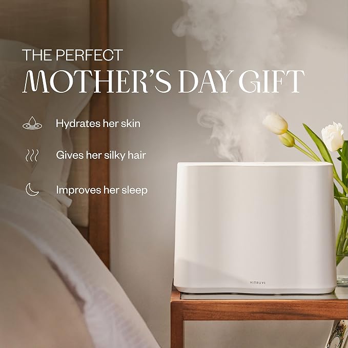 Vitruvi Cloud Bedside Humidifier, Dove, 24 Hr Run Time, 602ft Coverage, Large Home Bedroom - Night Mode - Includes 3 Month Filter - Image 2