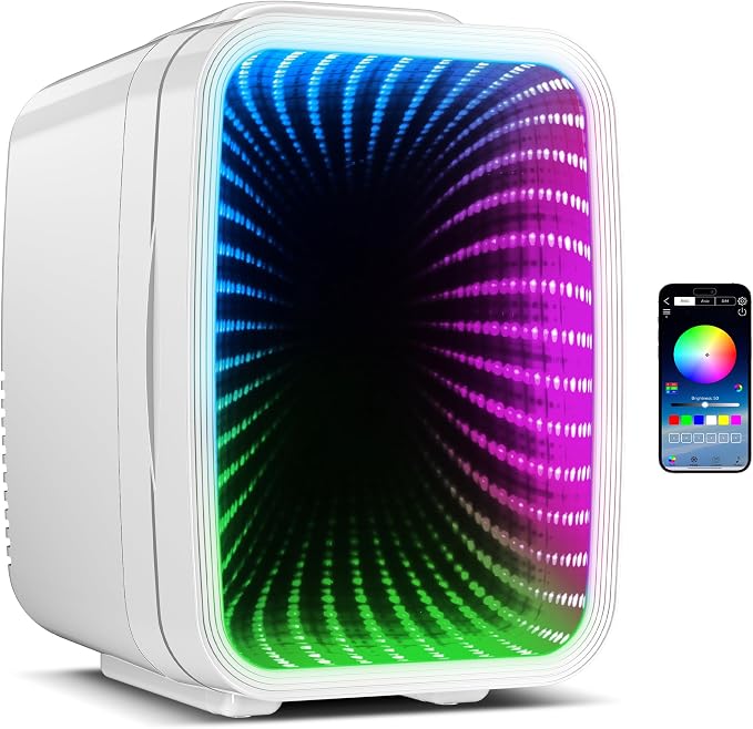 BEICHEN Mini Fridge 4L/6 Can With APP Light Controller for Gaming Room | 4L compact design| APP-controlled customized gaming light | Silent & energy-saving | AC/DC for home & auto |White by BEICHEN