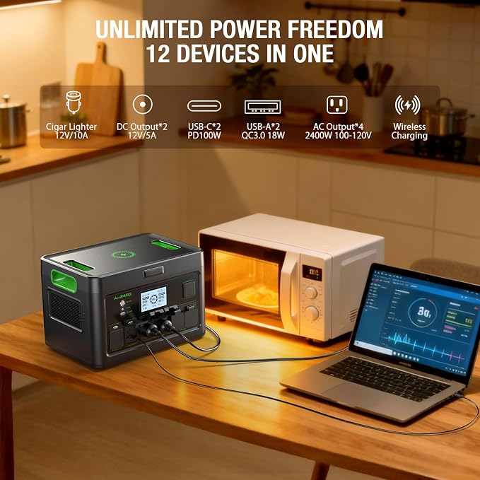 Portable Power Station 2400W, 1843Wh LiFePO4 Solar Generator, 4800W Peak, 12 Ports with 4 AC Outlets & 100W USB-C PD, Ultra-Fast 2H Charging for Home Backup, RV Camping, Emergency Power Outages - Image 5
