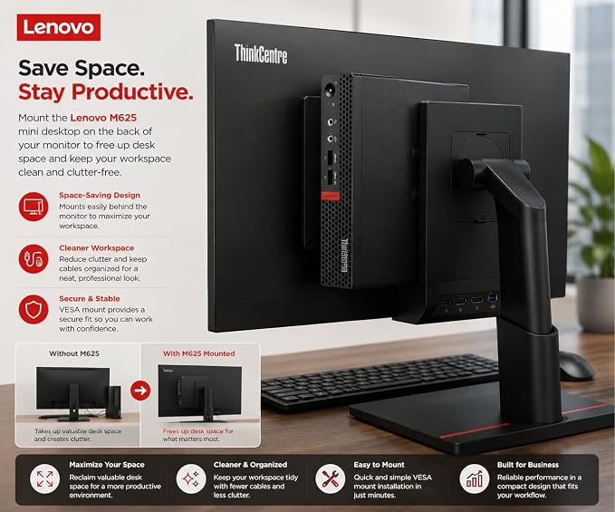 Lenovo ThinkCentre Mini Desktop Computer with AMD Processor & Graphics, 8GB DDR4 RAM, 1TB SSD, Windows 11, Wi-Fi, Bluetooth, 2X DisplayPort, RJ-45 Port, USB, for Daily Work, Wired Keyboard & Mouse - Image 8