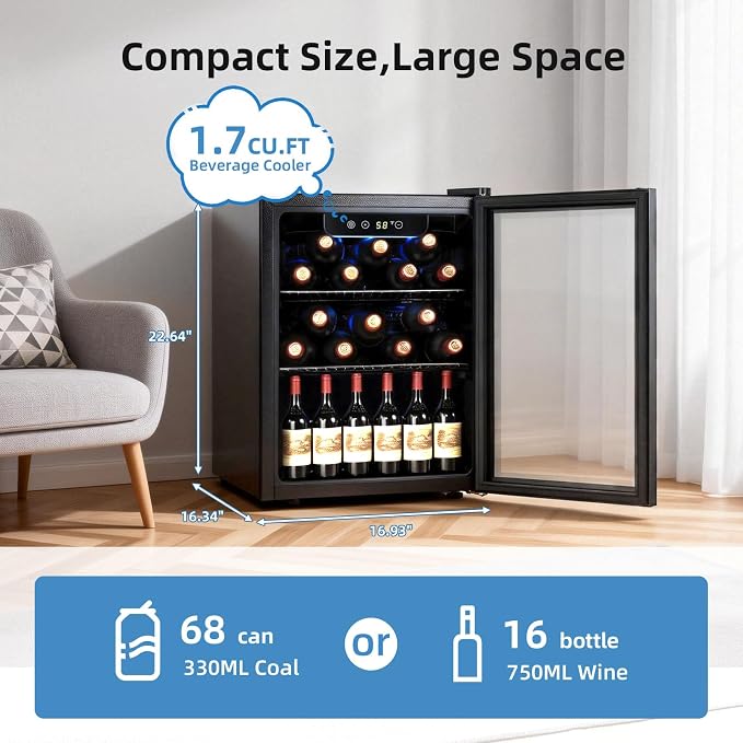 Antarctic Star 1.7 Cu.Ft Beverage Cooler for Up to 68 Cans, Compact Drink Fridge with Stainless Steel Glass Door, Digital Display and Electronic Temperature Control, Silver - Image 2
