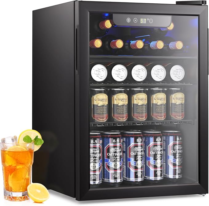 Electactic 2.6 Cu.ft Beverage Refrigerator Cooler, 95 Can Mini Fridge Glass Door with Adjustable Shelves, Digital Temperature Display, Freestanding Small Drink Fridge for Home, Office or Bar(Black) by Electactic