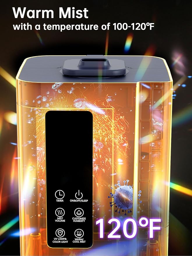 2.64Gal Humidifiers for Bedroom Large Room, Warm and Cool Mist up to 500ft², Ambient Light Top Fill Diffuser, 24H Timer, 3 Mist Modes, 35dB Quiet Humidifier for Home Office Plants - Image 3