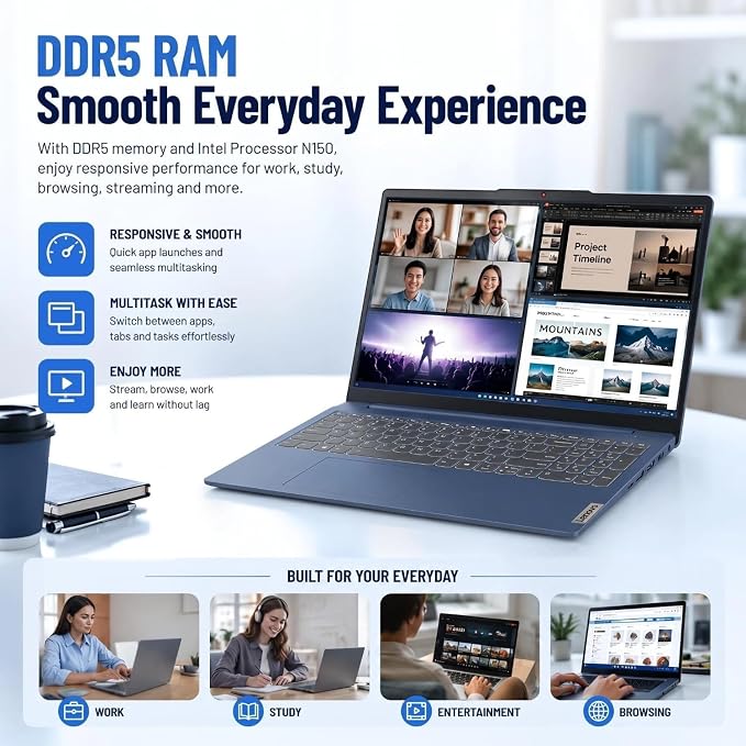 Lenovo IdeaPad Slim 3i, 15.6" FHD Laptop, Quad-Core Intel N150, 8GB DDR5, 128GB Storage, Windows 11 with Microsoft 365, Numeric Keypad, Lightweight - Image 8