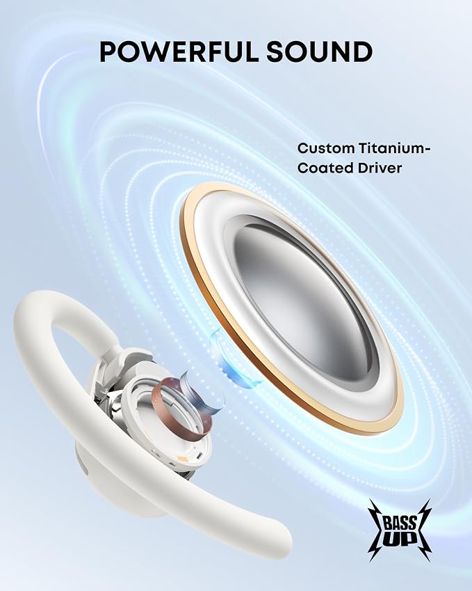 Soundcore V20i by Anker Open Ear Earbuds, Open Ear Headphones True Wireless | Adjustable Hooks, Ultra-Comfort, Snug Fit, Power Sound, Clear Calls, IP55, 36H Playtime, Bluetooth 5.4, Multipoint Connection - Image 6