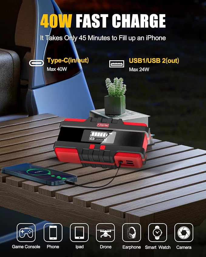 Battery Jumper Starter Portable, 6000A (12V) - Portable Booster Pack with Voltage Detection & Protection for Gas/Diesel (Up to All / 12L) - Image 6