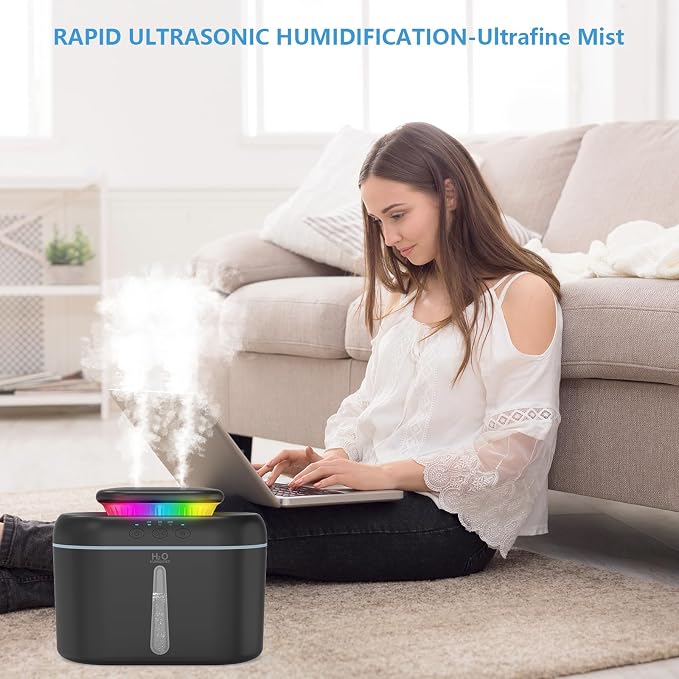 SZO Humidifiers for Bedroom, 2.5L Capacity, Auto Shut-Off, Easy to Fill & Clean, 16 dB Quiet Ultrasonic Humidifier for Large Room, Plants, Baby Nursery, Indoor, Night Light(Black) - Image 3