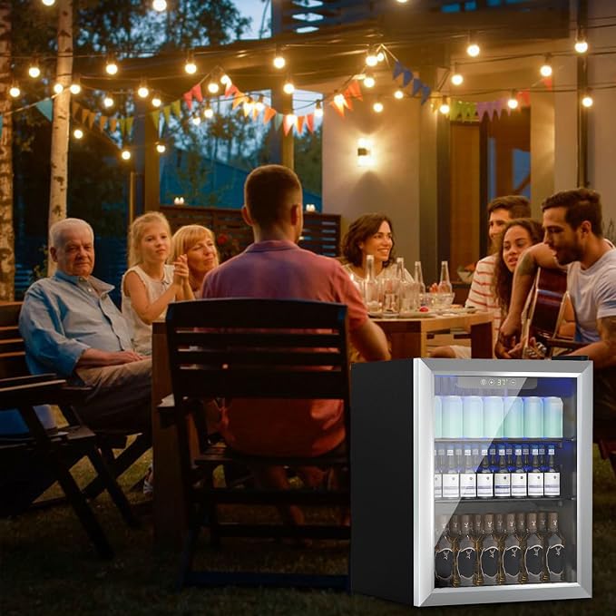 70 Can 1.7 Cu.Ft Compact Beverage Refrigerator With Glass Door | Stainless Steel Drink Cooler with Reversible Glass Door for Soda Wine Beer, Small Fridge for Home Office Bar (40℉-61℉) - Image 7