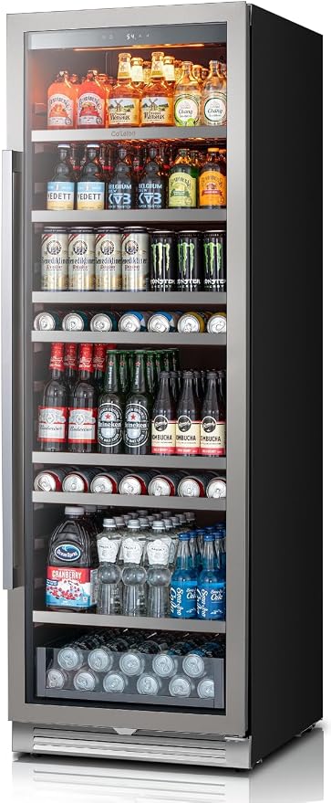 Ca'Lefort Beverage Refrigerator Cooler - 24 Inch Beverage Fridge 381 Can with Glass Door, Built-in or Freestanding Refrigerator with 3 Color LED, Drink Cooler for Soda Beer or Wine (Right-Hinged) by CaLefort