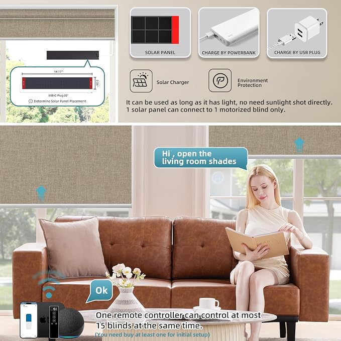 SmartWings Motorized Blinds Dual-Sided Cordless Smart Blackout Shades, Custom - Image 2