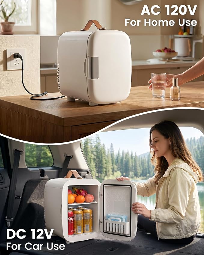 FANSEXPERT Cosmetic Fridge, Portable Mini Fridge for Skincare Food Drinks, 4L/6 Can Electric Plug In Cooler & Warmer, AC/DC Skincare Refrigerator for Bedroom Office Car Dorm (White) - Image 4