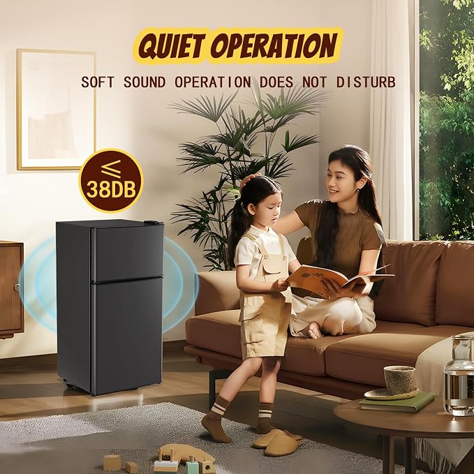2.4 Cu.ft Mini Fridge with Freezer Dual Door Small Fridge Dark Gray | Bottom Drink Holder 2 Plastic Shelves 7 Temp Control - Image 8