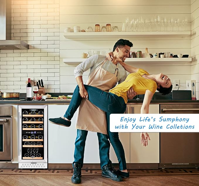 Mini Fridge 15 Inch Wine Cooler Under Counter, 30 Bottles Dual Zone Wine Fridge with Safty Lock, Wine Refrigerator Freestanding, Built-in Wine Cellars - Image 7