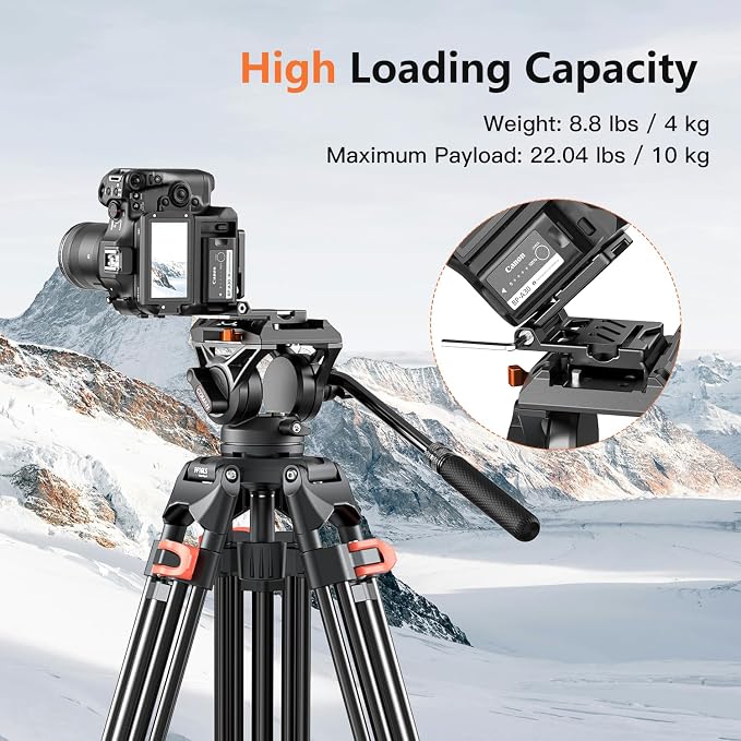 COMAN 74" Camera Tripod, Heavy Duty Video Tripod - Image 2