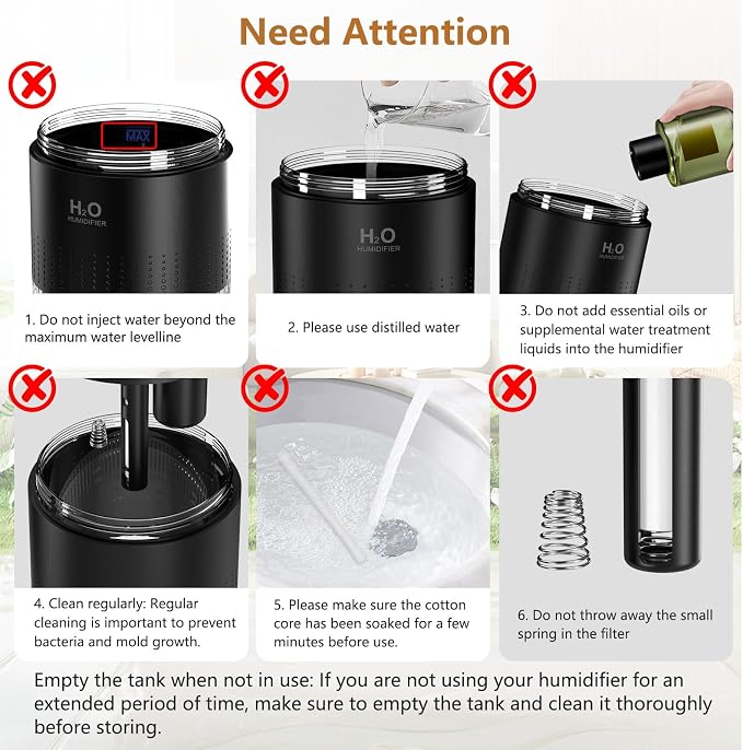 Portable Mini Humidifier, Auto Shut-Off, 2 Mist Modes, Quite, Small Humidifiers for Bedroom Travel Office Desk Plants (Black) - Image 7