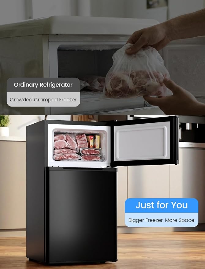 COWSAR 3.2 Cu.Ft Mini Fridge with Freezer for Bedroom Office, Black | Single Reversible Door, 7 Temperature Settings, Energy Saving, 2 Removable Shelves, Compact Small Fridge for Apartment Dorm - Image 7