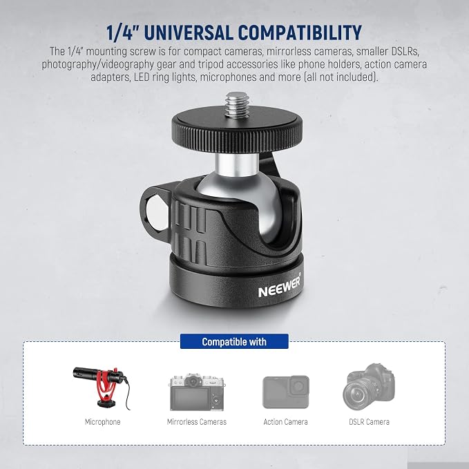 NEEWER Basic Mini Ball Head, Portable Tripod Head Camera Mount Adapter - Image 3