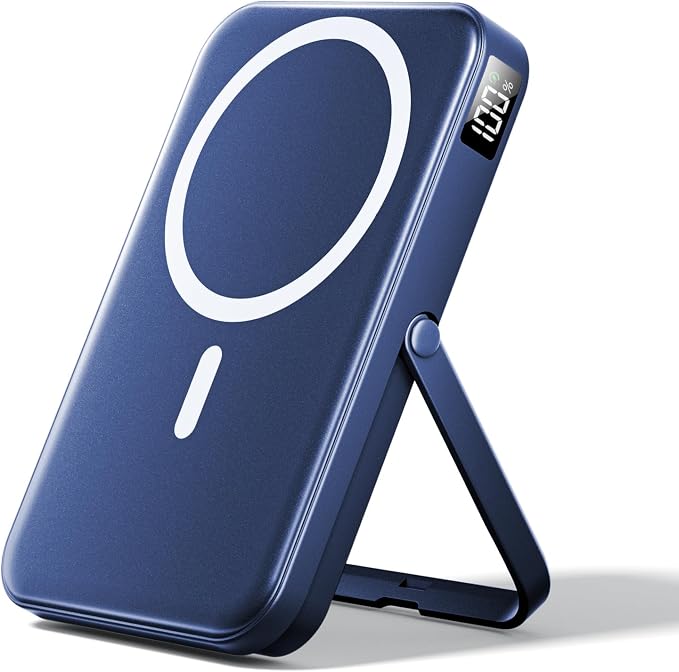 Magnetic Power Bank 10000mAh with for MagSafe Charging,PD 22.5W Fast Charge,Foldable Stand,Dual USB Output,LED Display (Dark Blue) by LENUTO