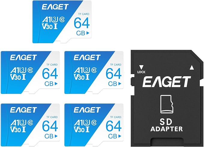 EAGET 5-Pack 64GB TF Memory Card Up to 100MB/s Read 60MB/s Write by EAGET