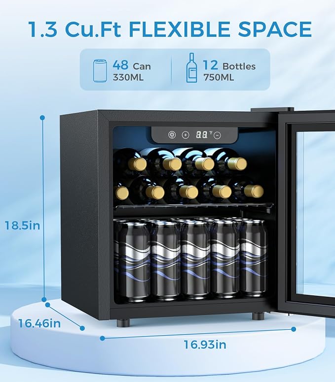 Electactic 48 Can Beverage Refrigerator Mini Fridge Cooler Glass Door for Beer Soda or Wine, Small Drink Cooler Machine LED Temperature Control for Bar Home, Office 1.3CUFT - Image 4