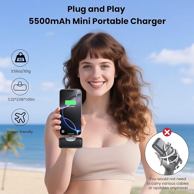 Mini Portable Charger for iPhone 17/16/15 Series,Upgraded 5500mAh PD Fast Charging USB-C Power Bank,Travel Pocket Size Portable Phone Charger for iPhone17/17Pro/17Pro Max/Air/16/15,Samsung,Android etc - Image 3