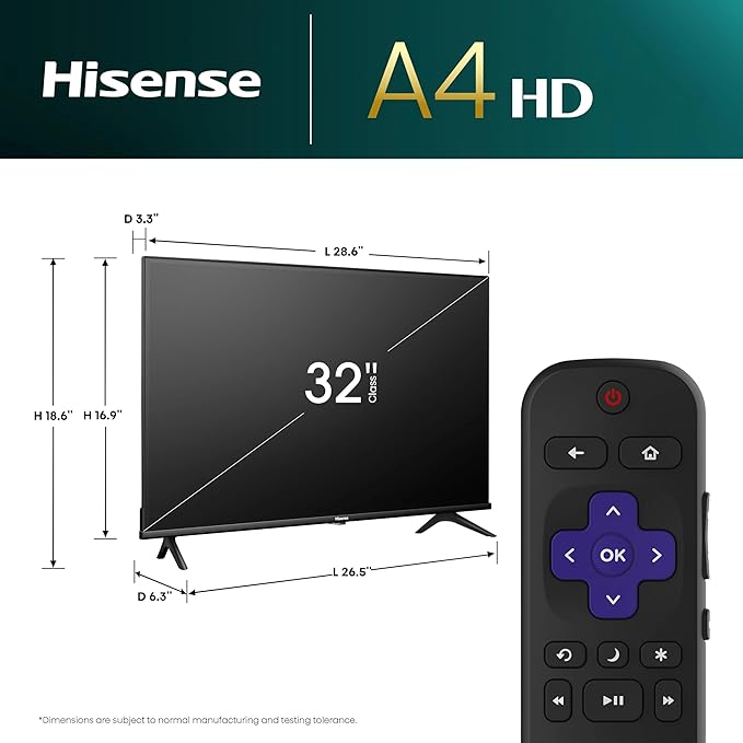 Hisense 32-Inch Class A4 Series HD 720p Smart Roku TV with Alexa Compatibility (32A4HNR) - Dolby Audio, Slim Bezel Design, Google Assistant - Image 3