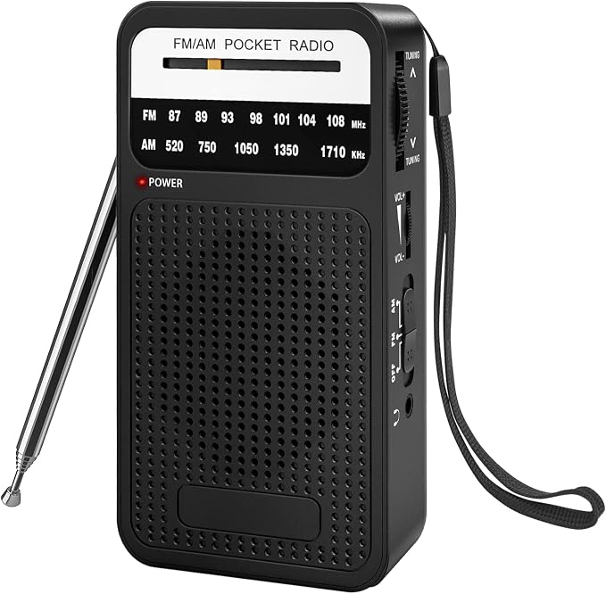 Portable Radio AM FM with Best Reception, Goodes Transistor Radio with Loud Speaker, 2AA Battery Operated, Headphone Jack for Indoor, Outdoor and Emergency Use-Black by Goodes
