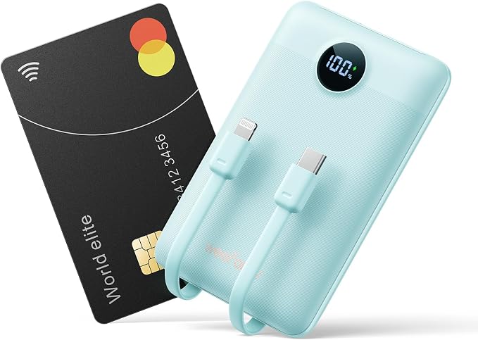 Mini Portable Charger with Built-in Cables 20W Fast Charging Power Bank USB-C Small Battery Pack 10000mAh Travel Essential Slim Battery for iPhone 17/16/15/14, Samsung 25/24, and More by WeeFancy
